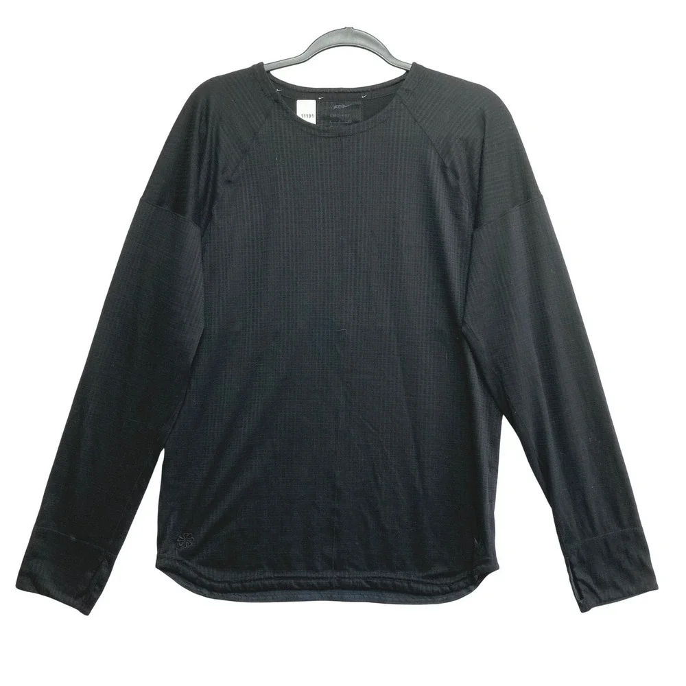 Nike Yoga Dri-FIT Top Womens Small Black Long Sleeve Textured Raglan Shirt
